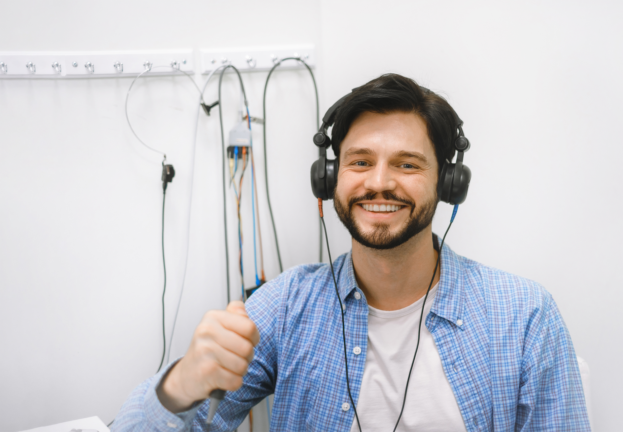 Person taking a hearing screening